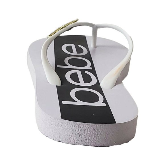 NWT BEBE WOMEN'S WHITE BLACK THONG SLIP ON SANDALS - Picture 7 of 9